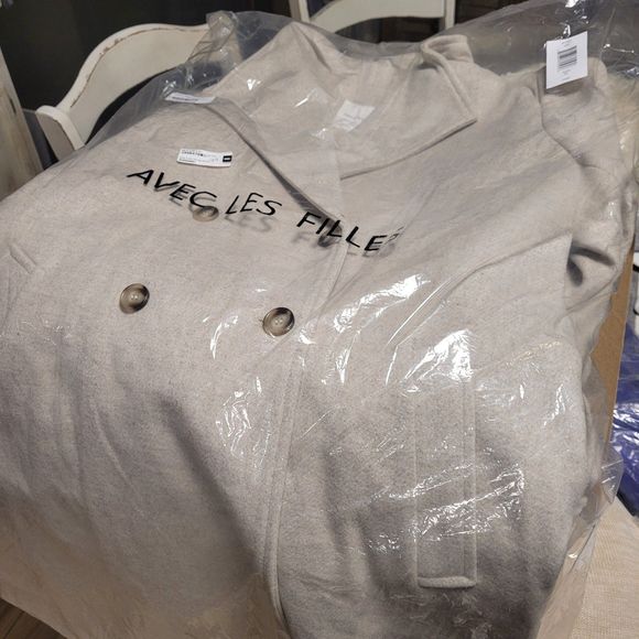 Avec Les Filles Double Breasted Faux Wool Wrap Coat in Oat Size XL - Picture 6 of 7